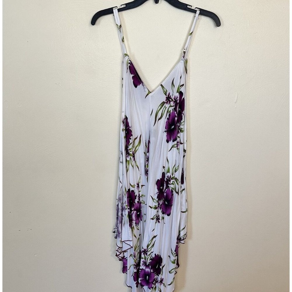 Preowned Womens Rayon Aloha Fashion Sleeveless Floral Midi Dress Large Purple - Picture 1 of 9